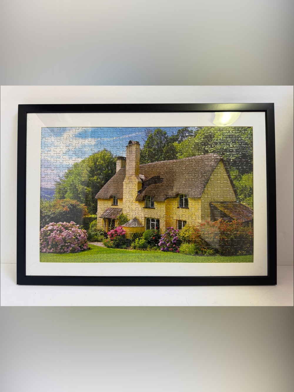 Framed Cottage Landscape Jigsaw Puzzle Wall Art - Yellow Cottage